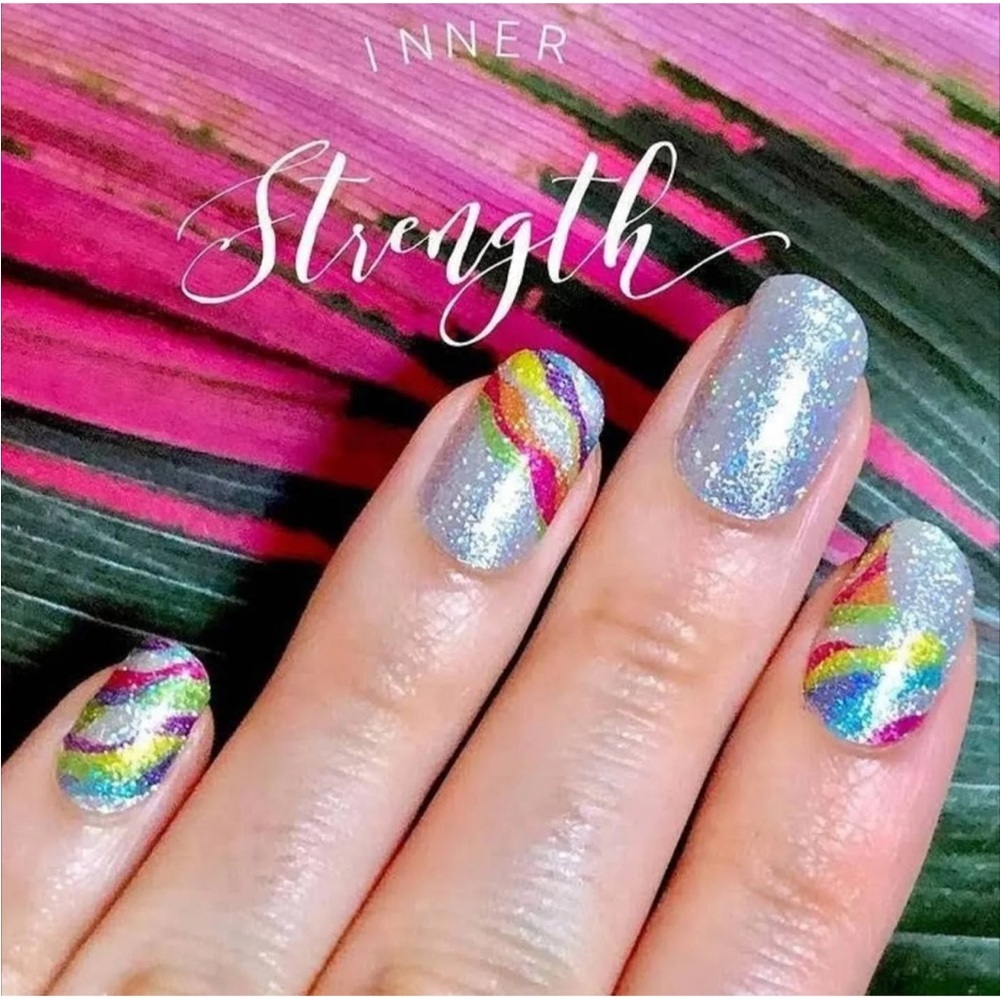 *Retired* Color Street: Inner Strength | Silver Rainbow Metallic Glitter Red